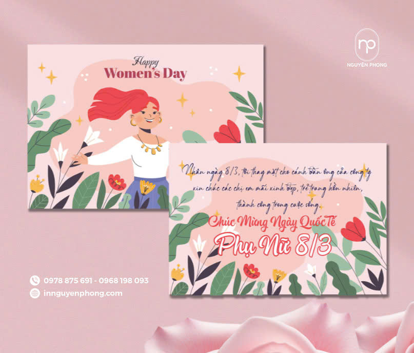 Thiệp chúc mừng 8/3 có họa tiết đơn giản, dễ thương